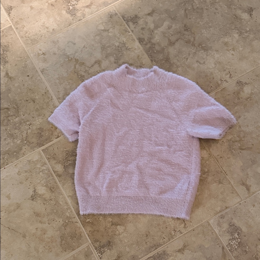 Pilcro Pale Lilac Fuzzy Short Sleeve Sweater